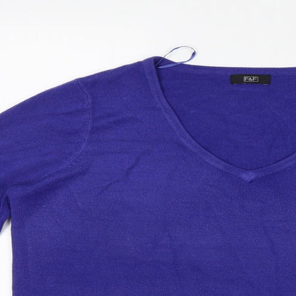 Close-up detail of F&F women’s blue knit jumper, size UK 14