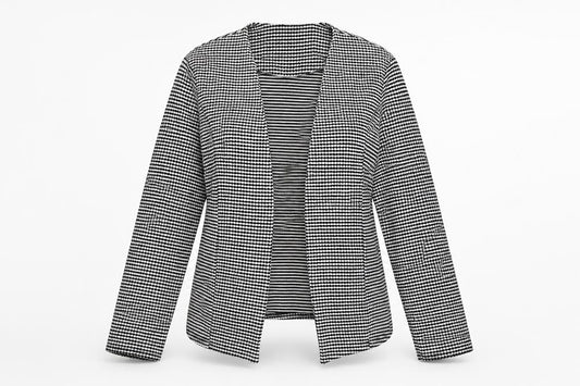 Front view of Select women’s white geometric jacket, size UK 14