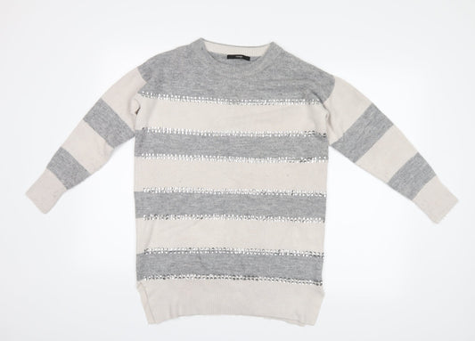 George Womens Grey Striped Knit Pullover Jumper Size 8