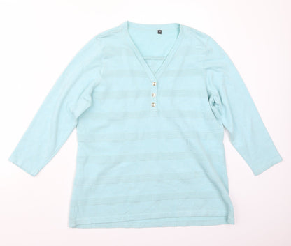 Front view of Preworn women’s blue basic t-shirt, size M