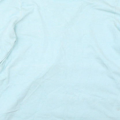 Brand and care label for Preworn women’s blue basic t-shirt, size M