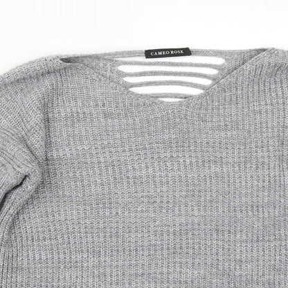 Close-up detail of Cameo Rose women’s grey jumper, size M