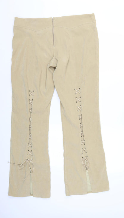 Back view of P women’s beige trousers, size UK 16, 32-inch leg