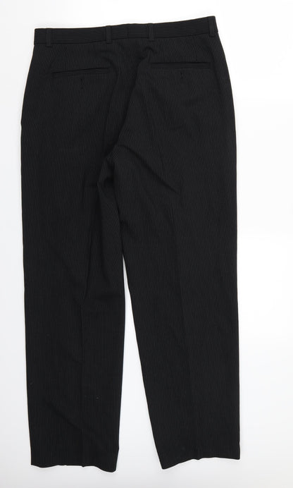 Back view of Next women’s black striped trousers, size UK 34, 31-inch leg