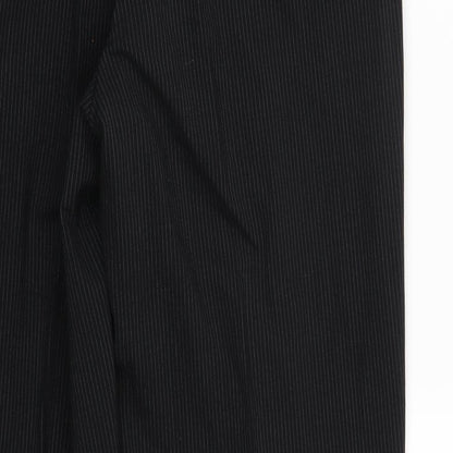 Brand and care label for Next women’s black striped trousers, size UK 34, 31-inch leg