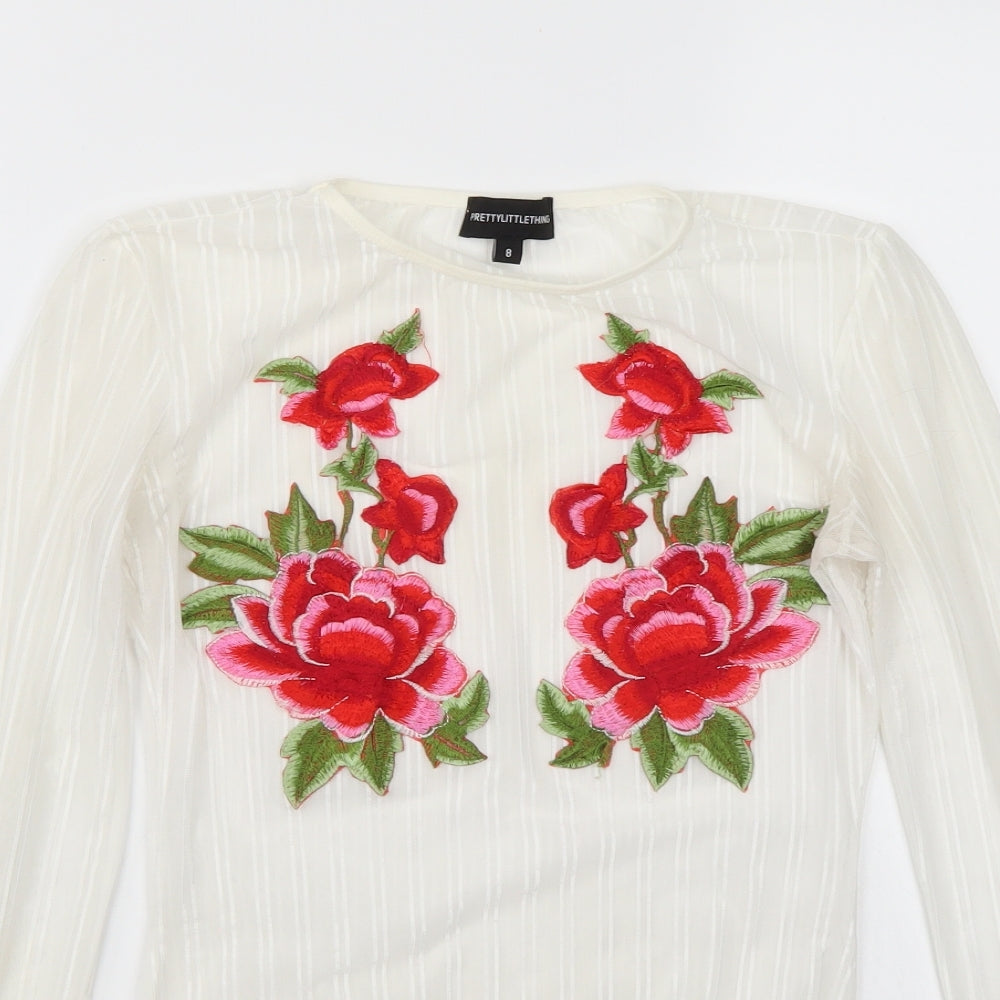 pretty little Thing Womens White Floral  Bodysuit One-Piece Size 8