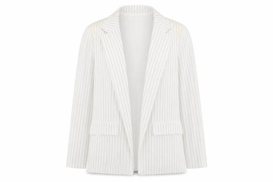 Front view of Maia Hemera women’s white jacket blazer, size S, - shoulder pads