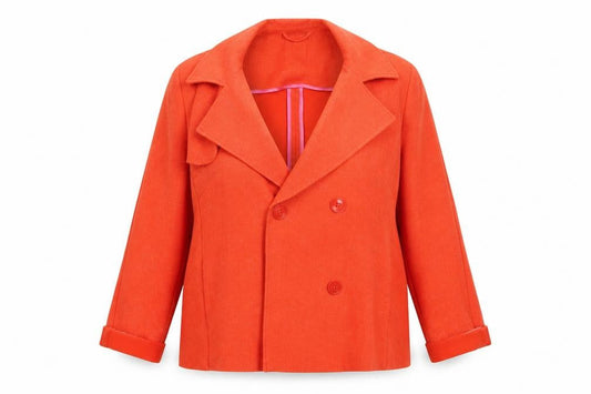 Front view of Preworn women’s orange jacket coat, size M