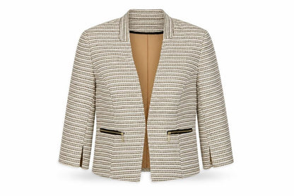 Front view of H&M women’s beige jacket blazer, size UK 12