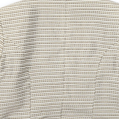 Brand and care label for H&M women’s beige jacket blazer, size UK 12