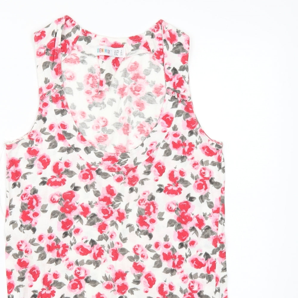 Denim Womens White Floral  Basic T-Shirt Size 8