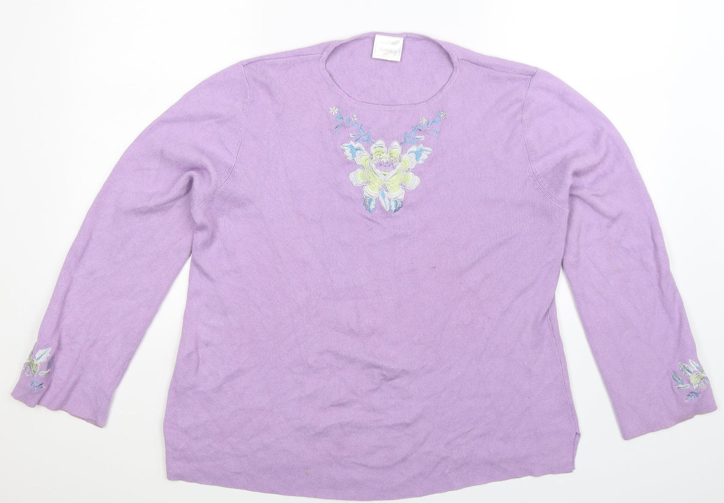 Classics Womens Purple Floral Knit Pullover Jumper Size 20