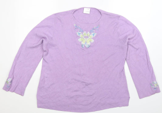 Classics Womens Purple Floral Knit Pullover Jumper Size 20