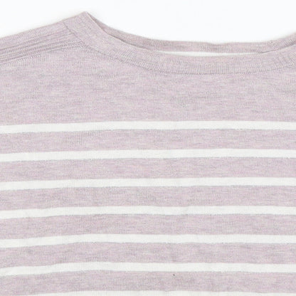 Close-up detail of Next women’s multicoloured striped knit jumper, size UK 6, - oversized