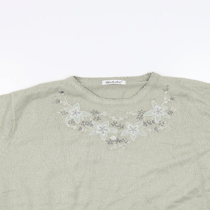 Close-up detail of Berkertex women’s green basic t-shirt, size UK 14