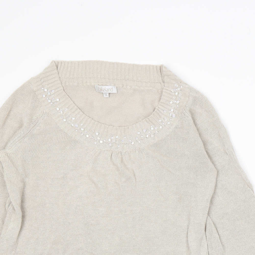 Lakeland Womens Beige  Knit Pullover Jumper Size 14