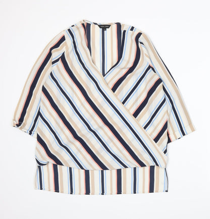 Additional front view of New Look women’s multicoloured striped basic blouse, size UK 8