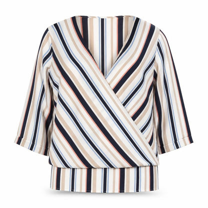 Front view of New Look women’s multicoloured striped basic blouse, size UK 8
