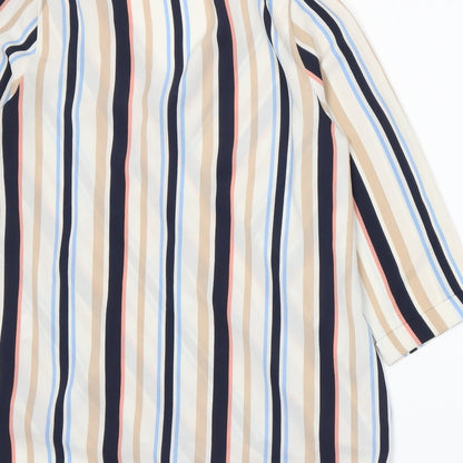 Brand and care label for New Look women’s multicoloured striped basic blouse, size UK 8