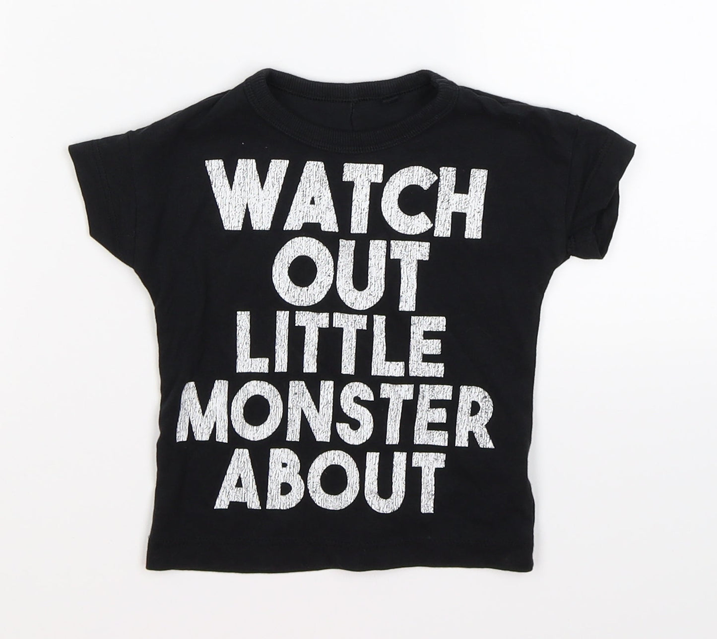 NEXT Boys Black   Basic T-Shirt Size 6-9 Months  - monster spike back