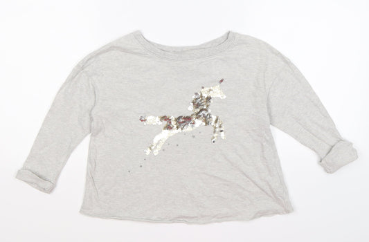 NEXT Girls Grey   Pullover Jumper Size 4 Years  - unicorn sequins