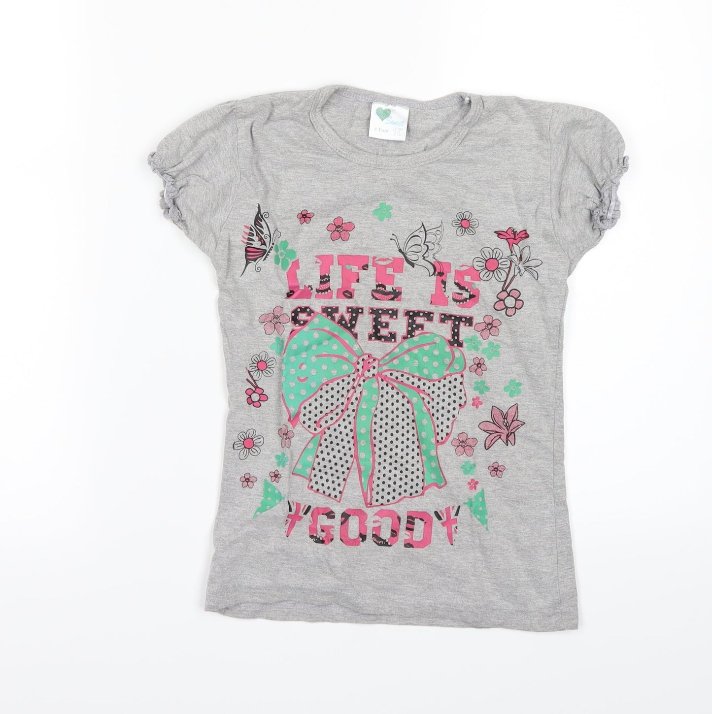 sweet Girls Grey   Basic T-Shirt Size 8 Years