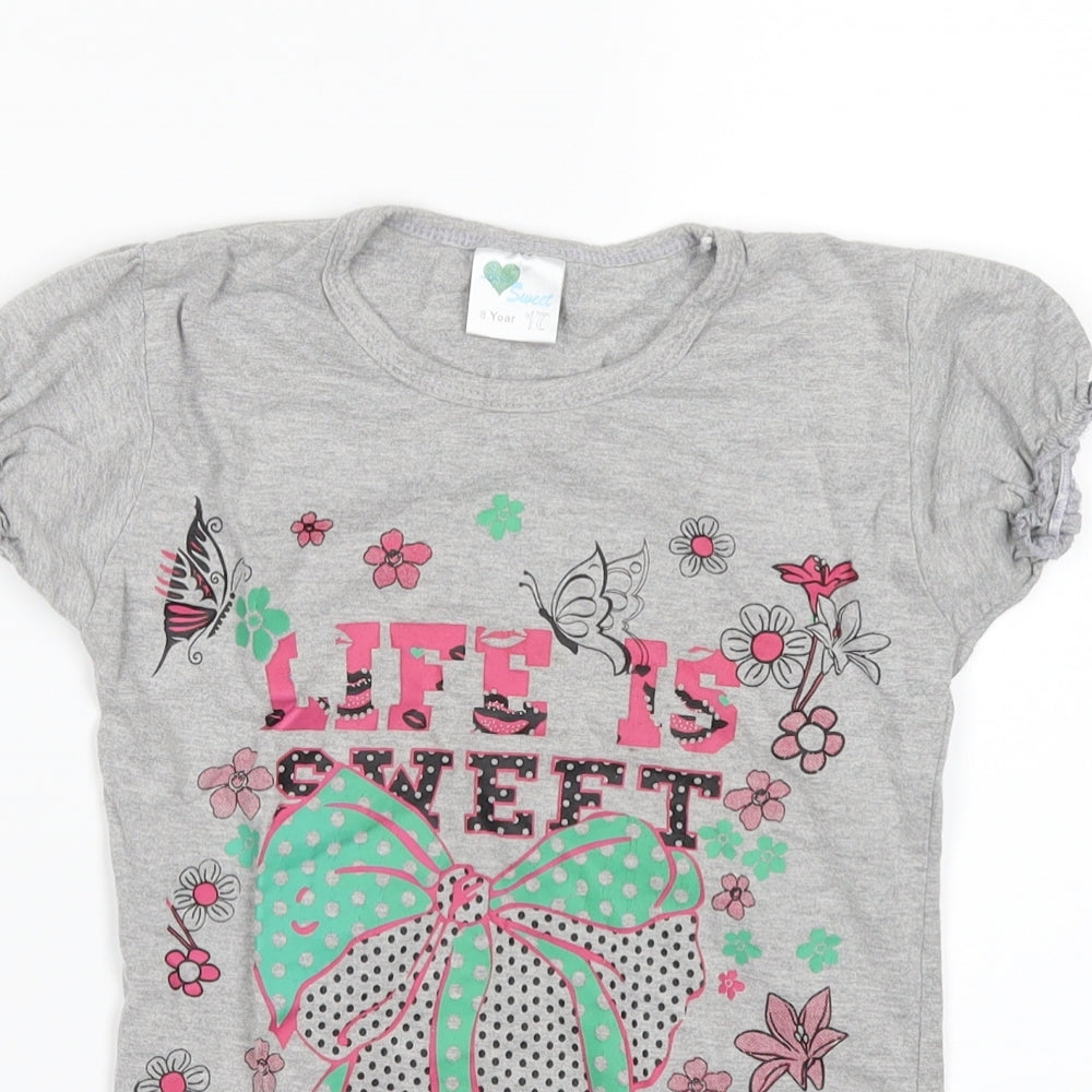 sweet Girls Grey   Basic T-Shirt Size 8 Years