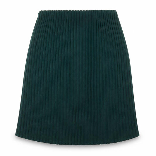 Front view of Preworn women’s green pleated skirt, size UK 36, in