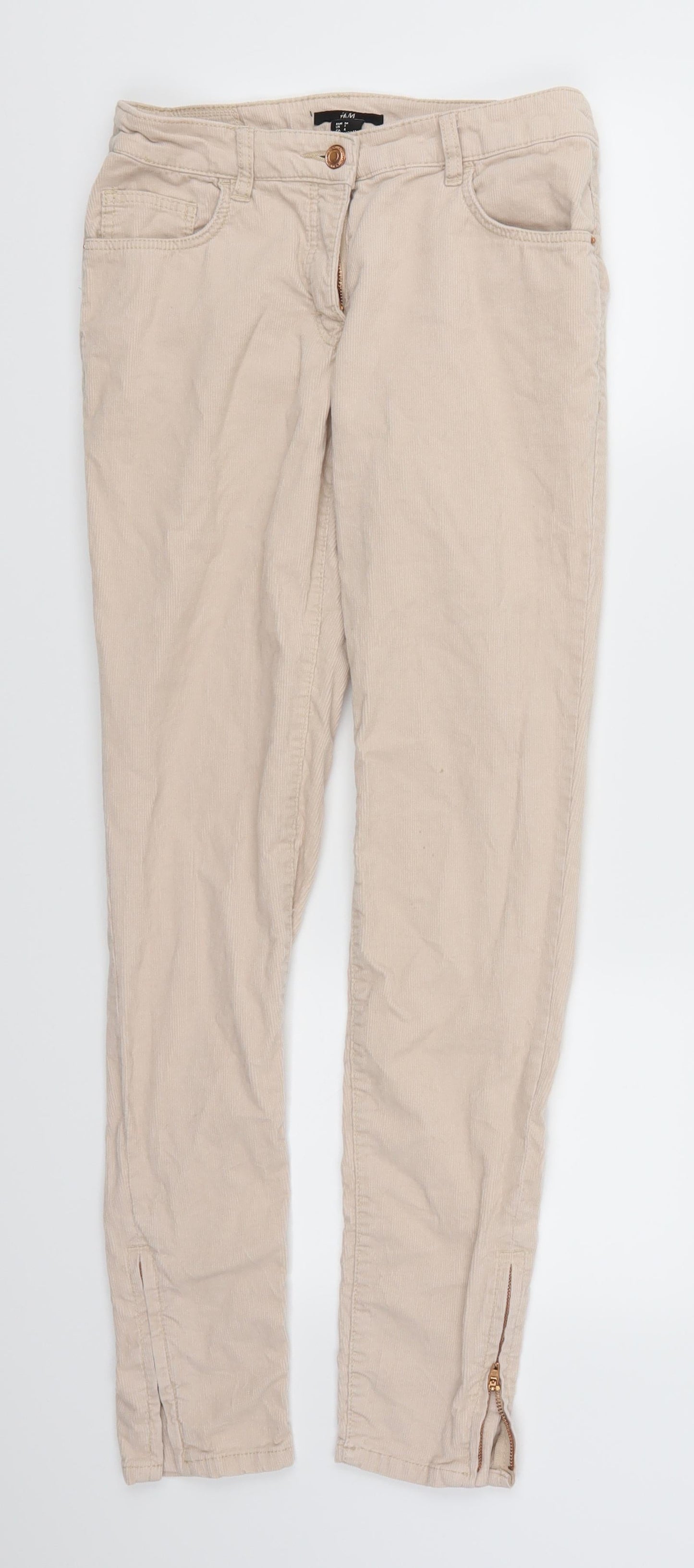 H&M Womens Pink  Corduroy Trousers  Size 6 L27 in