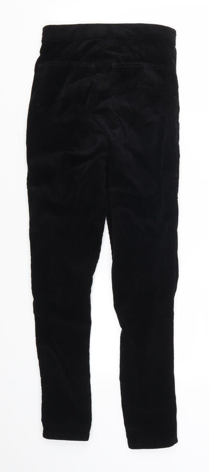 Back view of Topshop women’s black corduroy trousers, size UK 25, in, 25-inch leg