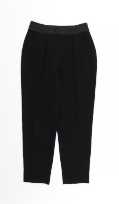 Additional front view of River Island women’s black rayon trousers, size UK 8, 26-inch leg