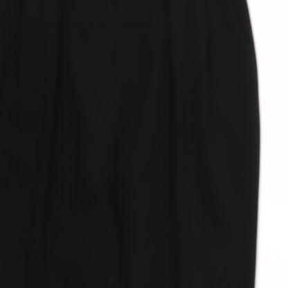 Close-up detail of River Island women’s black rayon trousers, size UK 8, 26-inch leg