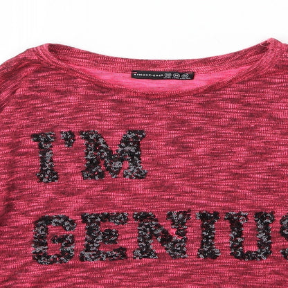 Close-up detail of Atmosphere women’s pink jersey basic t-shirt, size UK 10, - i'm genius