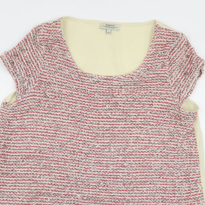 Close-up detail of Papaya women’s pink striped basic blouse, size UK 14