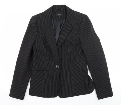 Additional front view of Papaya women’s black striped jacket suit jacket, size UK 12
