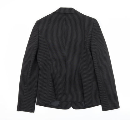 Back view of Papaya women’s black striped jacket suit jacket, size UK 12