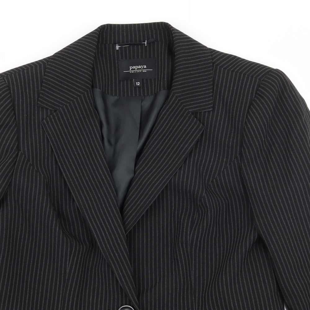 Papaya Womens Black Striped  Jacket Suit Jacket Size 12