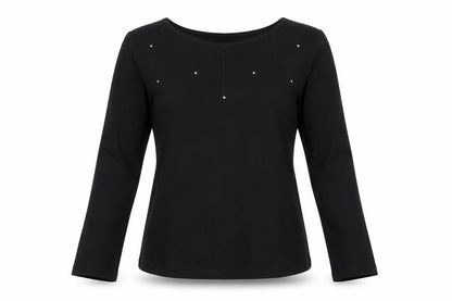 Front view of Waterfall women’s black jersey basic t-shirt, size L