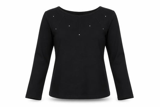 Front view of Waterfall women’s black jersey basic t-shirt, size L
