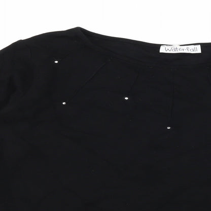Close-up detail of Waterfall women’s black jersey basic t-shirt, size L