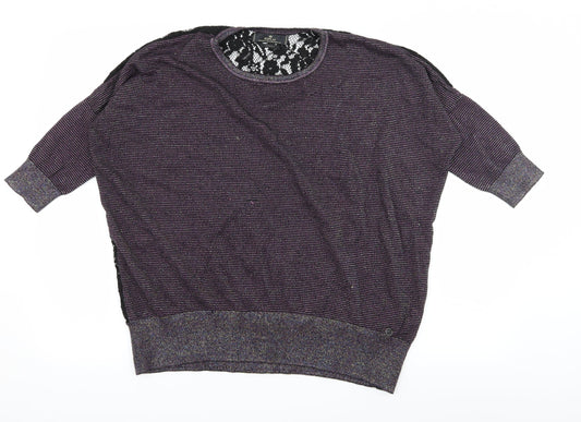 Replay Womens Purple Striped Knit Pullover Jumper Size XS  - Lace back