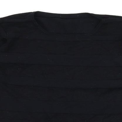 Close-up detail of BHS women’s black striped knit jumper, size UK 14
