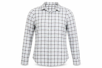 Front view of River Island women’s blue check basic button-up, size UK 2