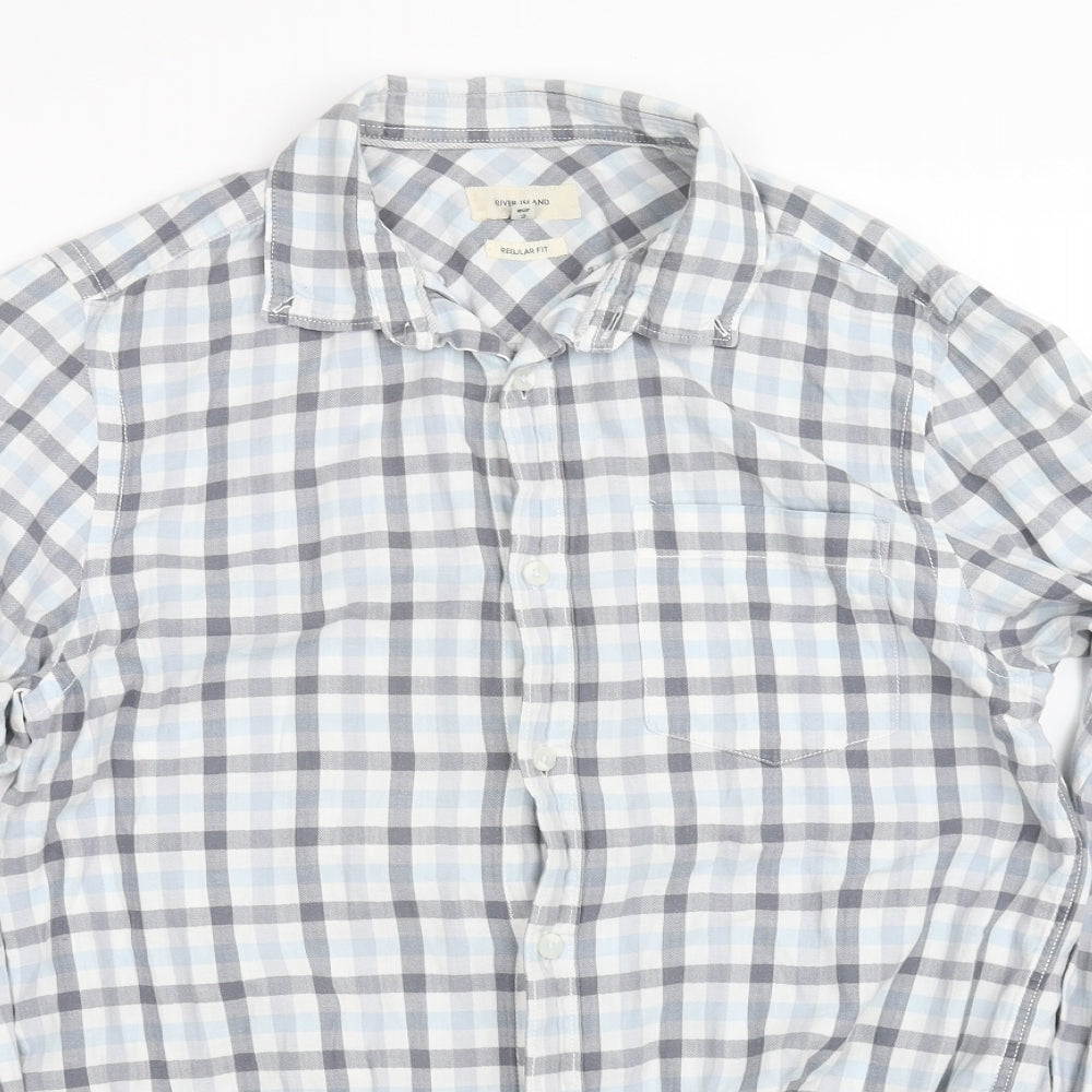 River Island Womens Blue Check  Basic Button-Up Size 2