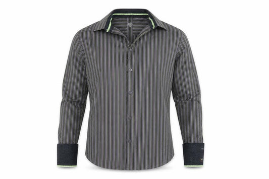 Front view of Burton men’s grey button-up, size M