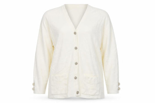 Front view of Classics women’s ivory cardigan jumper, size UK 14