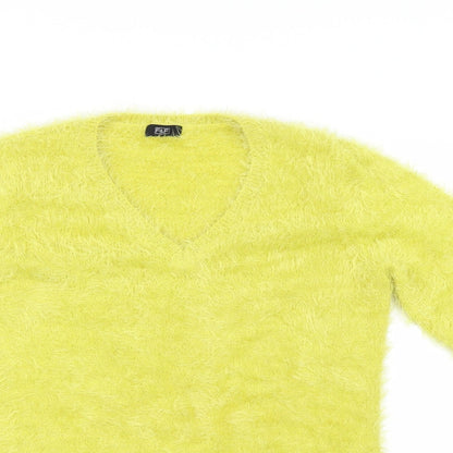 Close-up detail of F&F women’s green jumper, size UK 12
