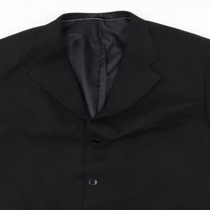 Close-up detail of Prewron men’s black jacket blazer, size 42