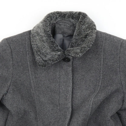 Close-up detail of Richards women’s grey jacket coat, size UK 10