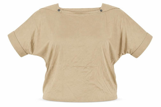 Front view of Preworn women’s brown basic t-shirt, size UK 12